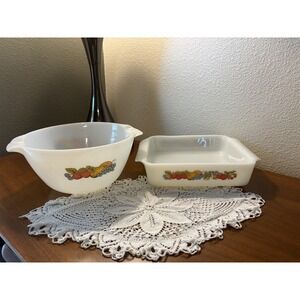 VINTAGE ANCHOR HOCKING FIRE KING NATURE'S BOUNTY 2 CASSEROLES 1 LOAF